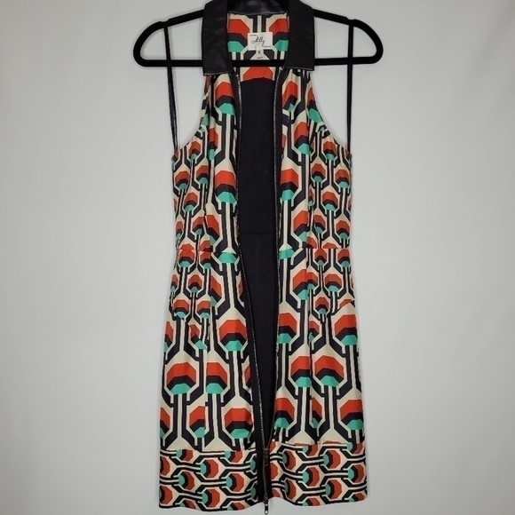 Milly Green, Red and Black Geometric Sheath Dress - Picture 9 of 15